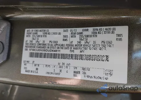 2013 Ford Escape Sel from USA, damaged, VIN 1FMCU0HX6DUD64811